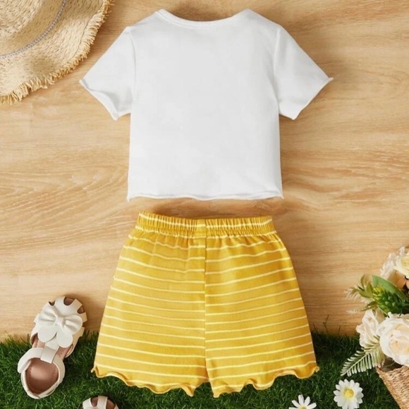 Yellow and white baby girls short set - Picture 2 of 4